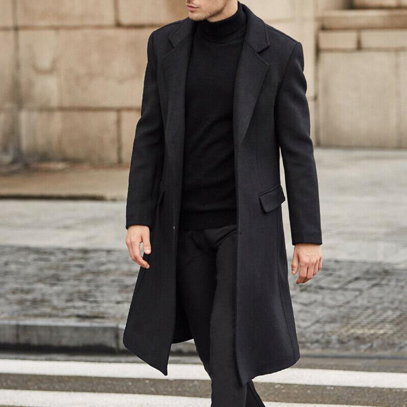 Men Fashion Solid Color Button Design Coat