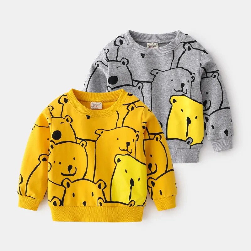 Kids Toddler Boys Fashion Bear Color Contrast Cartoon Cute Round Neck Casual Pullover Long Sleeves Hoodies