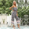 Women Vacation Chiffon Printed Ruffles Suspenders Bohemian Wide-Leg Jumpsuit