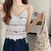 2 Pieces Women Summer Fashion Crochet Cropped Hollow Suspenders Top