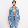 Women'S Fashion Ripped Fringed Long Sleeve Denim Jacket