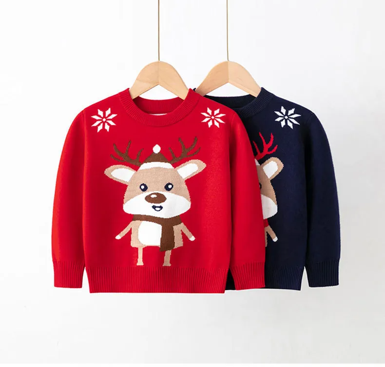 Children Kids Baby Fashion Girls Boys Christmas Long Sleeve Cartoon Elk Knitted Sweater