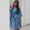 Fashion Lapel Single-Breasted Lace-Up Casual Denim Dress