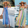 Women Fashion Casual Printed Backless Sling Maxi Dress