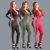 Athleisure Women Long Sleeves Zipper Solid Color Jumpsuit