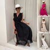 Women Elegant Solid Color Sleeveless Ruffled V Neck Maxi Party Vacation Dress