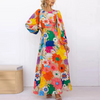 Women Ramadan /Eid Fashion Casual Floral Print Lace-Up Long Sleeve Maxi Dress