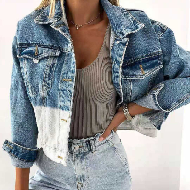 Women Fashion Personality Lapel Loose Long Sleeve Denim Coat