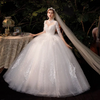 Women Elegant Stand Collar Crochet Hollow Out Lace Wedding Gown