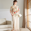 Women Summer Elegant Floral Short Sleeve Blouse And Loose Cropped Pants Office Chic Set