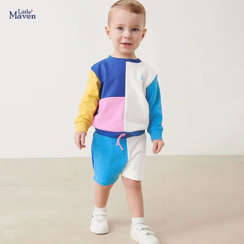 Kids Toddler Big Boys Fashion Casual Colorblock Round Neck Long Sleeve Sweatshirts Shorts Sets