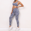 Women Fashion Camouflage Print Backless Sports Fitness Slim-Fit Pants Set