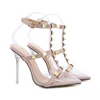 Women Sexy Rivet Decorative Buckle Design Pointed Open Toetransparent Stiletto Sandals