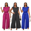 Women Solid Color Sleeveless Waist Loose Fashion Wide Leg Jumpsuit