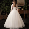 Women Elegant Stand Collar Long Sleeve Wedding Gown