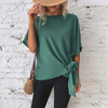 Casual Women Summer Solid Color Dolman Sleeve Hem Knotted Loose Top Blouse