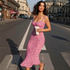 Women'S Fashion Boho Tiny Flower Printing Slip Midi Dress