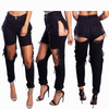 Women'S Fashion Casual Tassel Ripped Denim Pants Cut Out Jeans