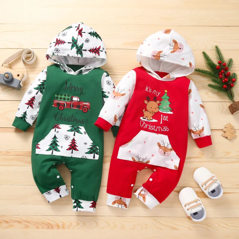 (Buy 1 Get 2) Kids Baby Boys Girls Fashion Casual Cute Christmas Long Sleeve Trousers Hooded Romper