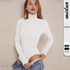 Fashion Women Solid Color Turtleneck Long Sleeve Slim Fit Stretch Rib-Knit Bodysuit