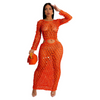 Women'S Fashion Casual Knitted Hollow Long Sleeve Sequin Dress