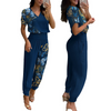 Women'S Fashion Casual V-Neck Printed Short-Sleeved Trousers Two-Piece Set