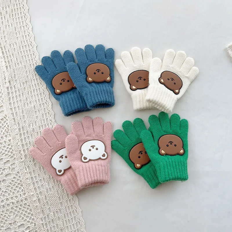 (Buy 1 Get 1) Kids Winter Cute Cartoon Bear Knitwear Finger Gloves