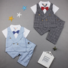 Kids Baby Boys Summer Fashion Casual British Style Bow Playd Waistcoat Shirt Shorts Boys Party Clothing Set