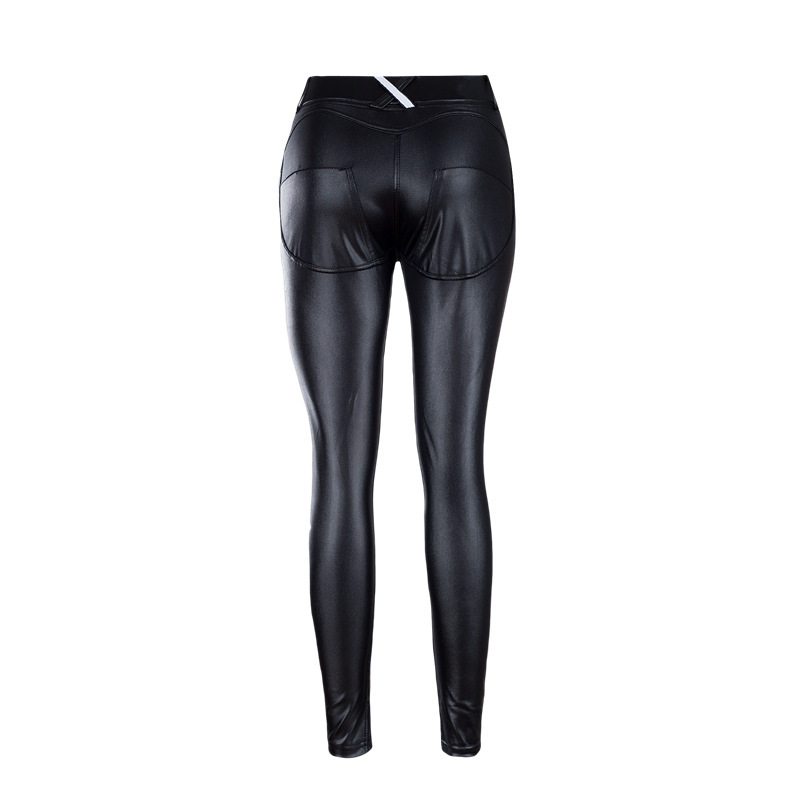 Women Solid Color Elastic Tight PU Leggings