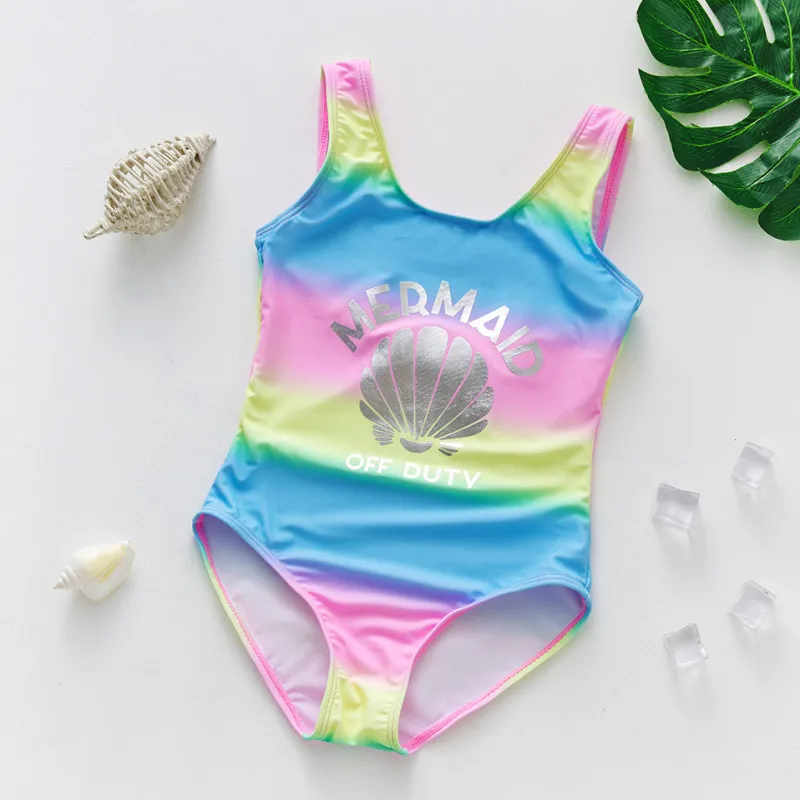 Children Kids Baby Fashion Girls Shell Tree Print Gradient Color One-Piece Swimsuit