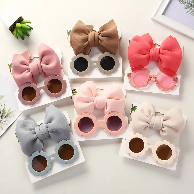 Kids Cute Sunglasses Space Cotton Solid Color Hairband Fashion Set