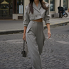 Women'S Casual Elegant Solid Color Lapel Long-Sleeved Blazer And Loose Pants Two-Piece Office Chic Sets