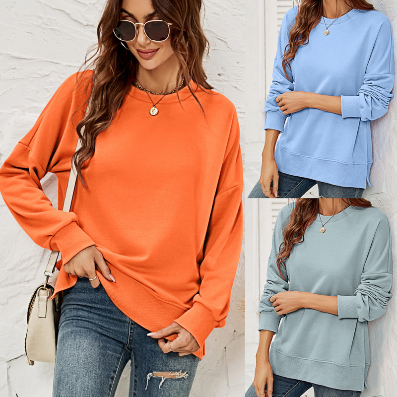 Women Autumn Winter Round Neck Long Sleeve Solid Basic Sweatshirt