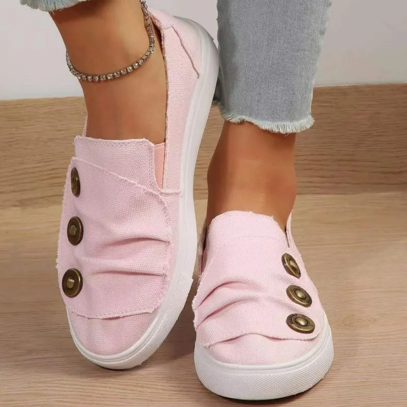 Women Fashion Plus Size Solid Denim Canvas Flat Sneakers