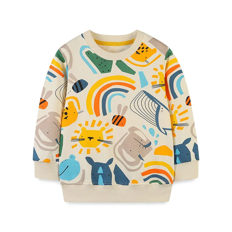 Kids Toddler Boys Autumn Winter Fashion Casual Cute Cartoon Lion Bee Elephant Print Round Neck Sweatshirts