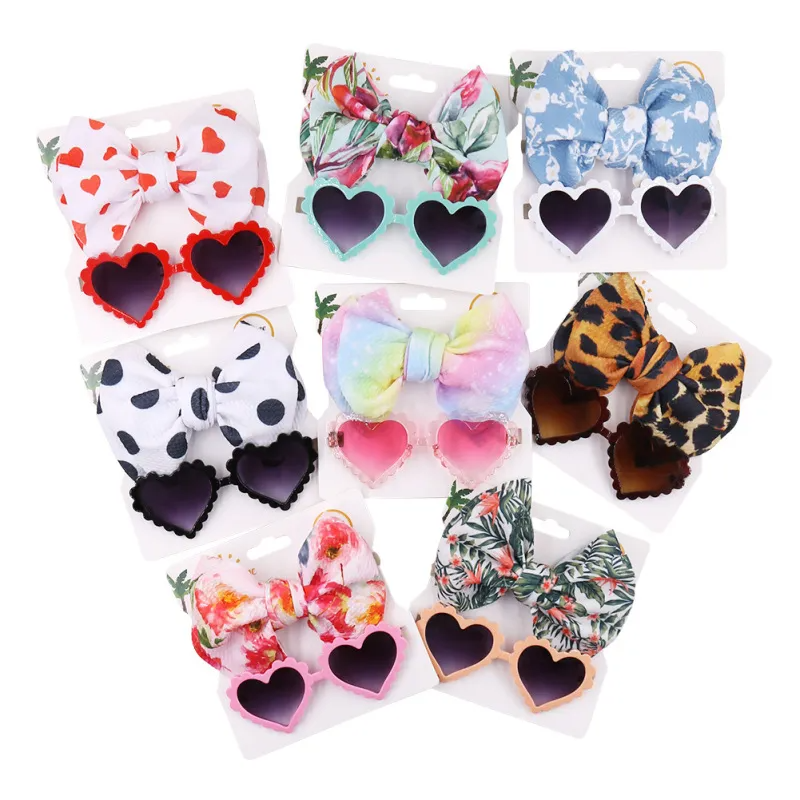 Kids Heart Shape Sunglasses Tie Dye Print Headband Set