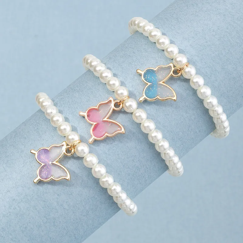 (Buy 1 Get 1) Children Kids Baby Fashion Girls Pearl Butterfly Bracelet Set