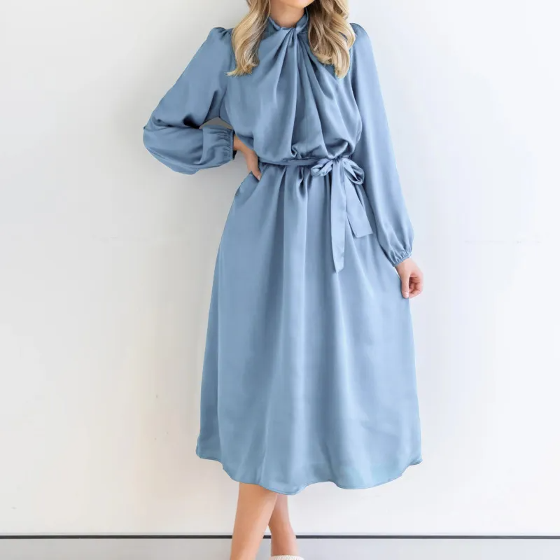 Women Fashion Solid Color Long Sleeve Dress