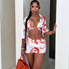 Women Fashion Casual Summer Printed Shirt Camis Shorts Three-Piece Vacation Set