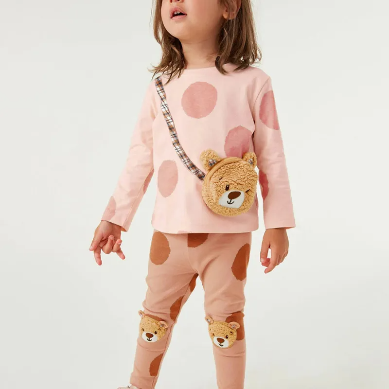 Kids Toddler Big Girls Fashion Casual Color Matching Cartoon Bear Round Neck Long Sleeve Trousers Sweatshirts Sets