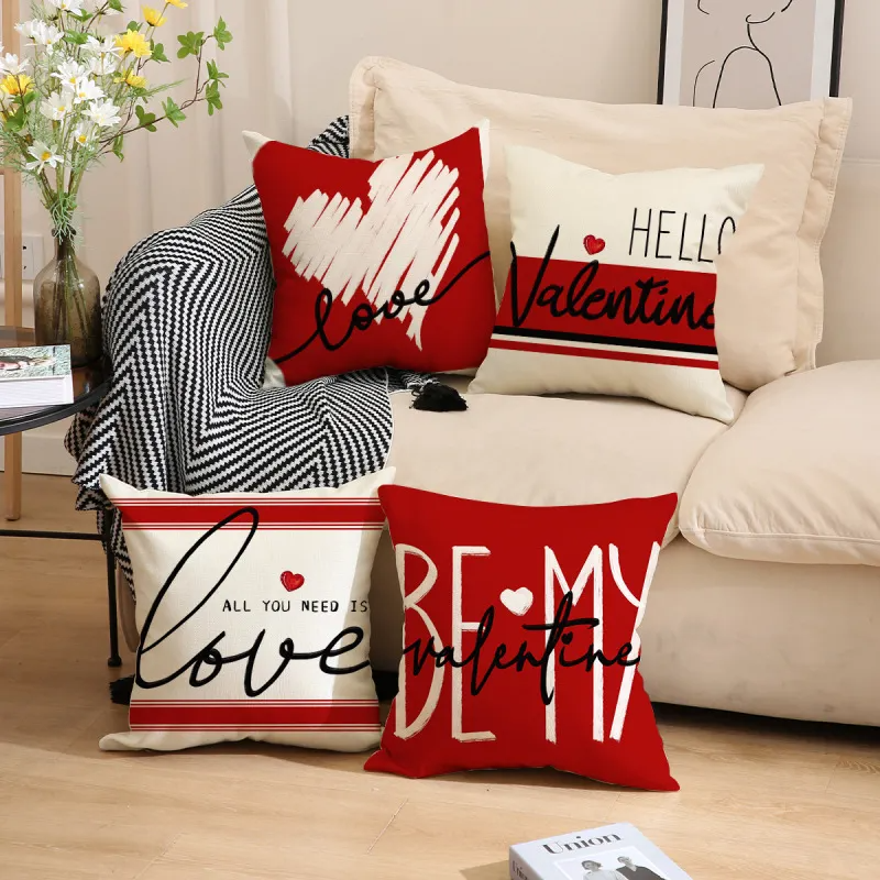 (Buy 1 Get 1) Valentine'S Day Pillow Case Red Love Heart Pillow Couple Combination Home Pillow Holiday Decoration Pillow Cushion Cover