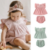 Kids Baby Girls Fashion Casual Cute Solid Color Embroidery Floral Round Neck Shorts Dress