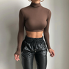 Fashion Casual Women'S Long-Sleeved High-Necked Solid Color Basic Cropped Tops