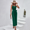 Women Solid Color Halterneck Strappy Jumpsuit