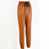 Women Fashion Drawstring Design Solid Color PU Leather Jogger Pants