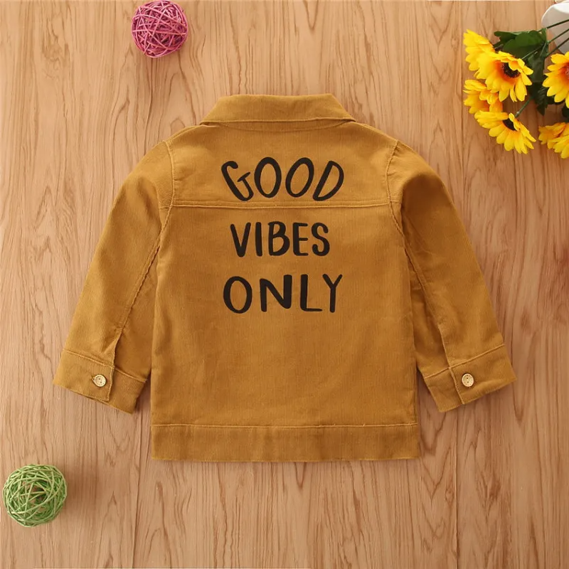 Kids Casual Letter Pattern Lapel Long Sleeve Single-Breasted Coat