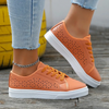 Women Fashion Solid Color Plus Size Hollow Lace-Up Round-Toe Sneakers