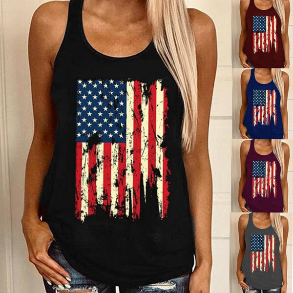 Women'S Fashion American Independence Day Flag Pattern 3D Digital Printing Sleeveless Tank Top T-Shirt