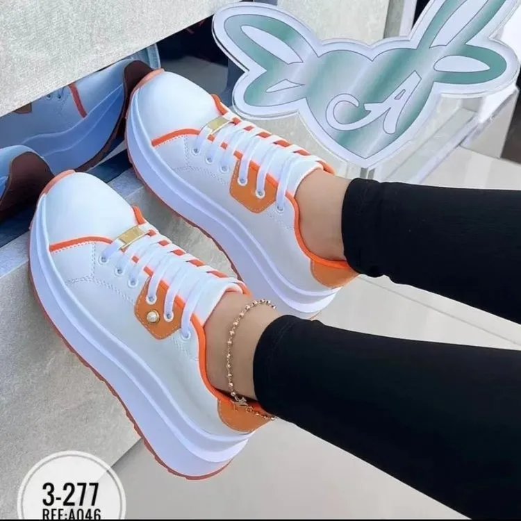 Women Fashion Plus Size Casual Solid Color Round-Toe Thick-Soled Sneakers