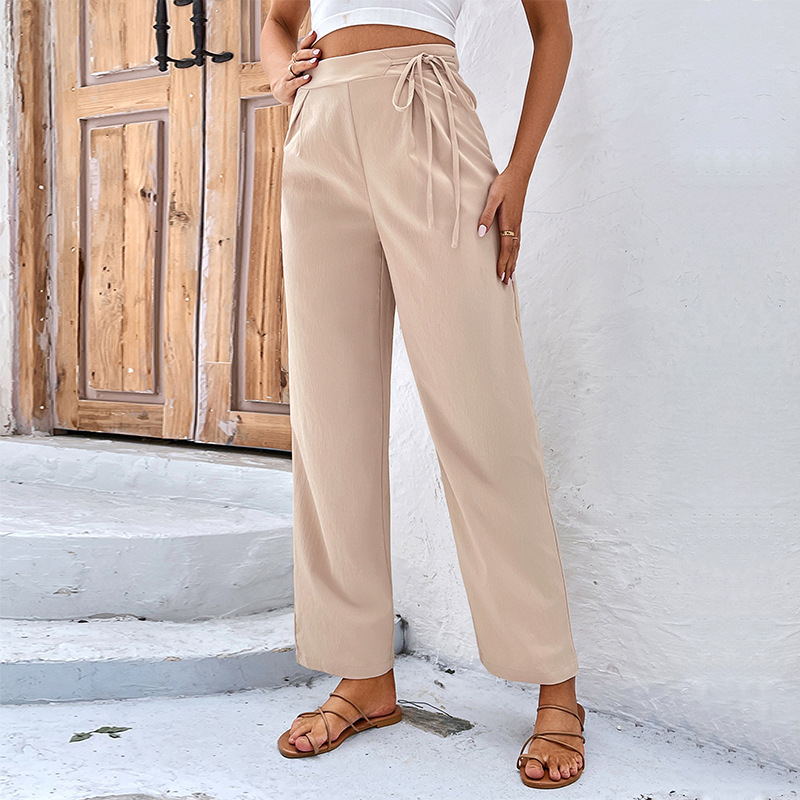 Women Fashion Casual High Waist Solid Color Office Chic Straight Pants